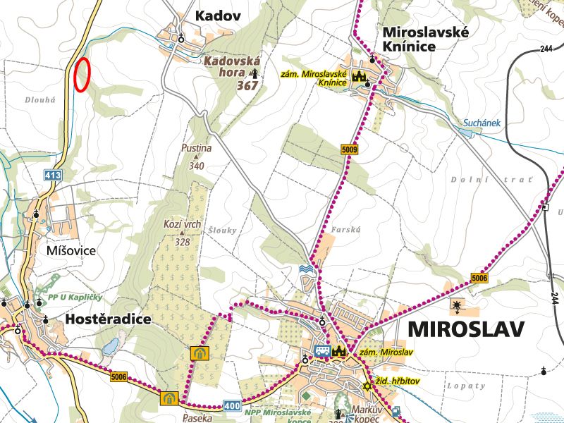 Lokalita Kadovská skála - mapa (MAPYCZ)